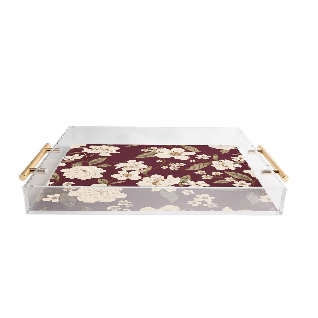 Gabriela Fuente Burgundy Floral Roberta Acrylic Tray
