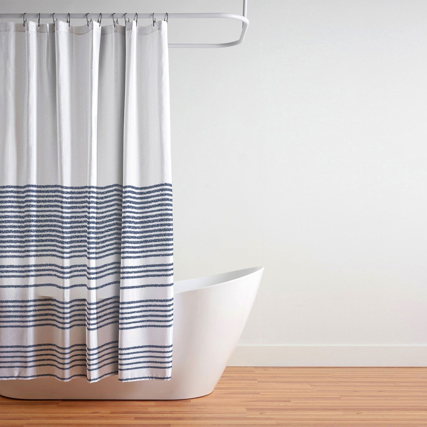 Kierkegaard Design Studio organic stripes naut navy blue and white Shower Curtain