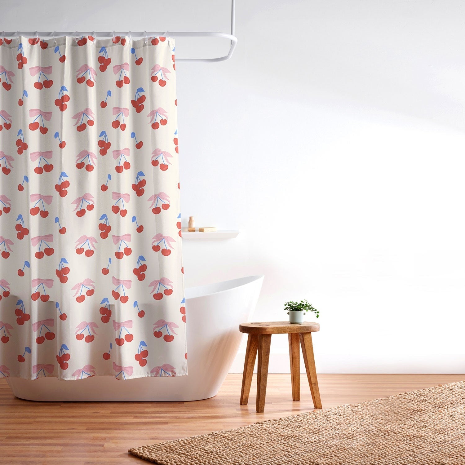 Design by Spark Cherries And Ribbons Shower Curtain