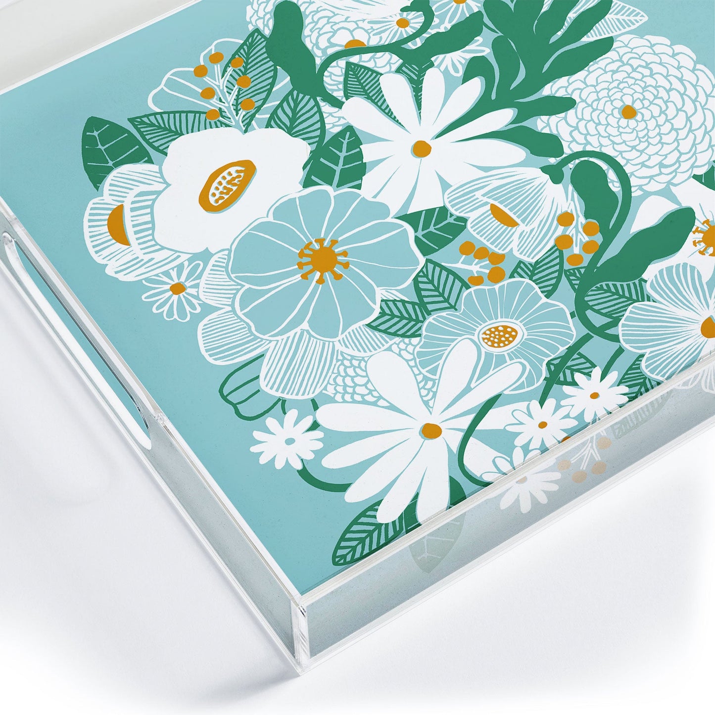 Megan Galante Groovy Floral Blue Acrylic Tray