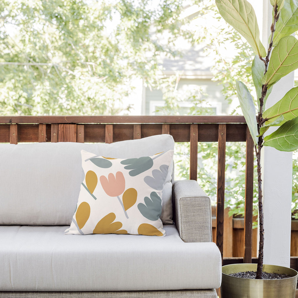 Menina Lisboa Pastel Spring Tulips Outdoor Throw Pillow