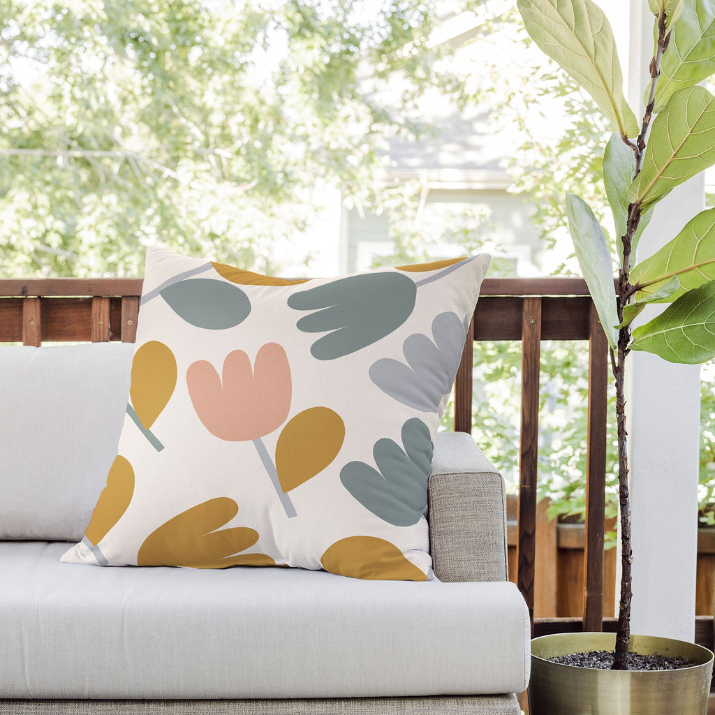 Menina Lisboa Pastel Spring Tulips Outdoor Throw Pillow