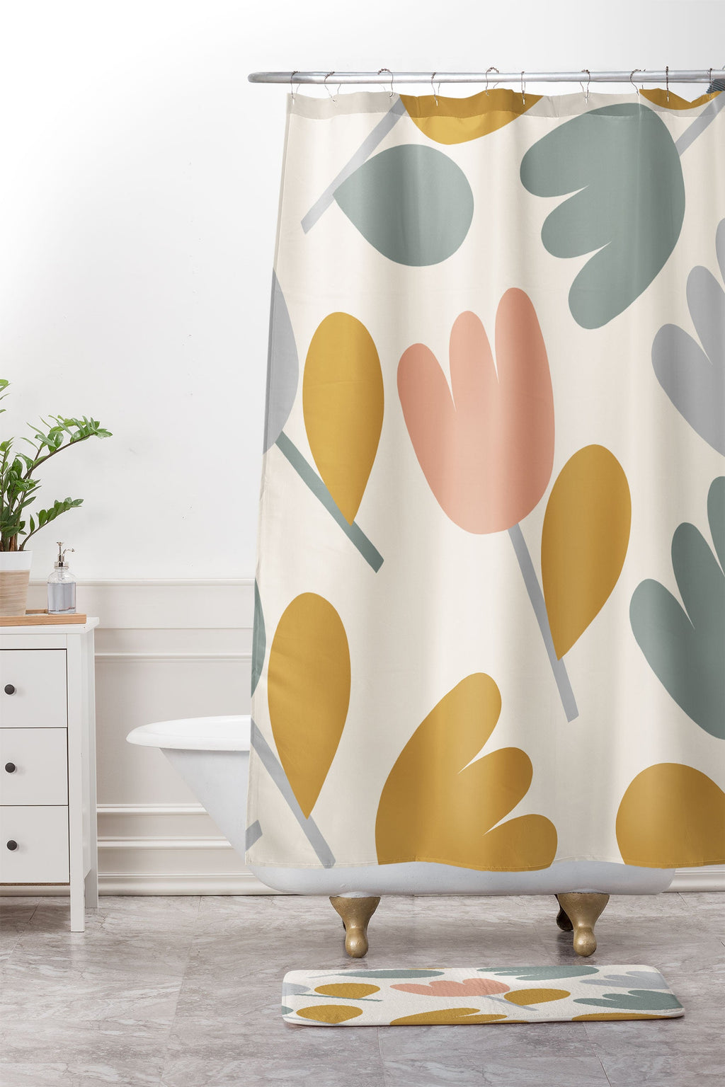 Menina Lisboa Pastel Spring Tulips Memory Foam Bath Mat