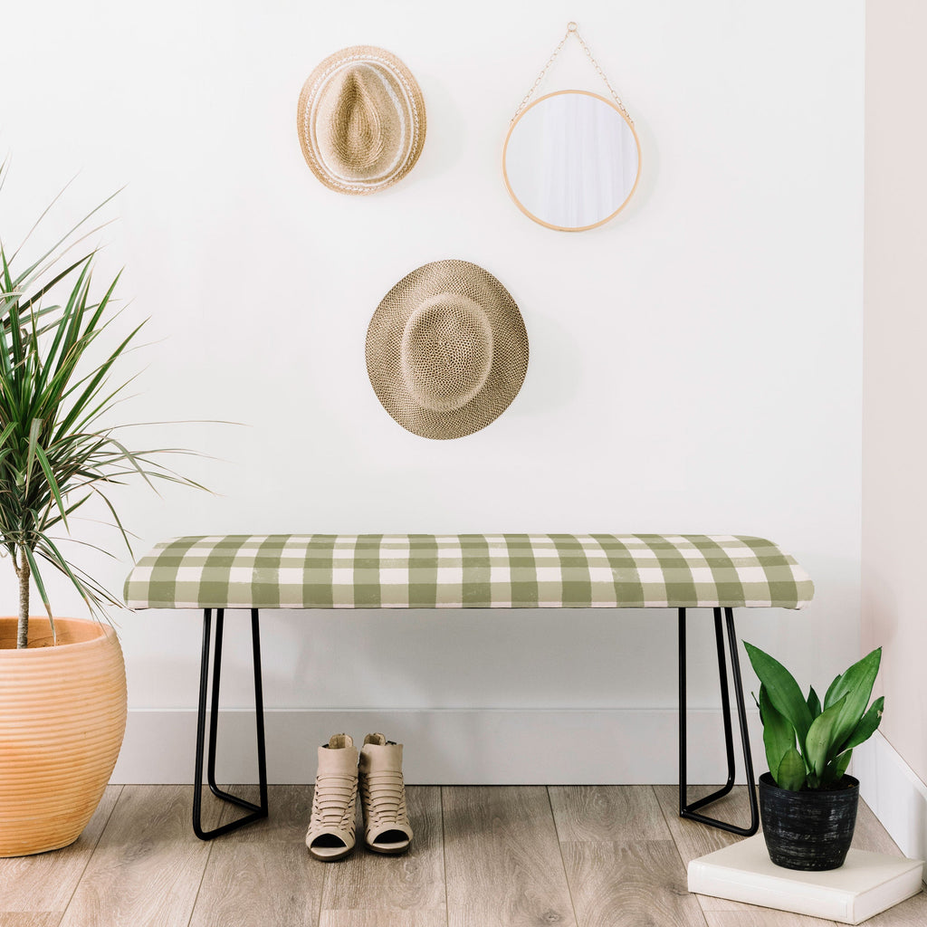 Menina Lisboa Rustic Green Plaid Bench