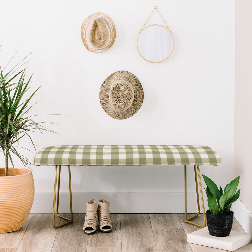 Menina Lisboa Rustic Green Plaid Bench