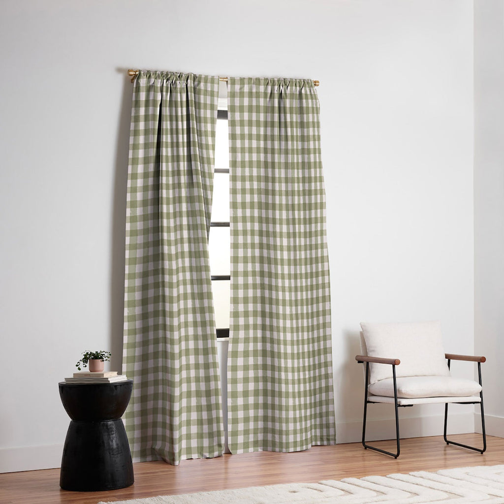 Menina Lisboa Rustic Green Plaid Blackout Window Curtain
