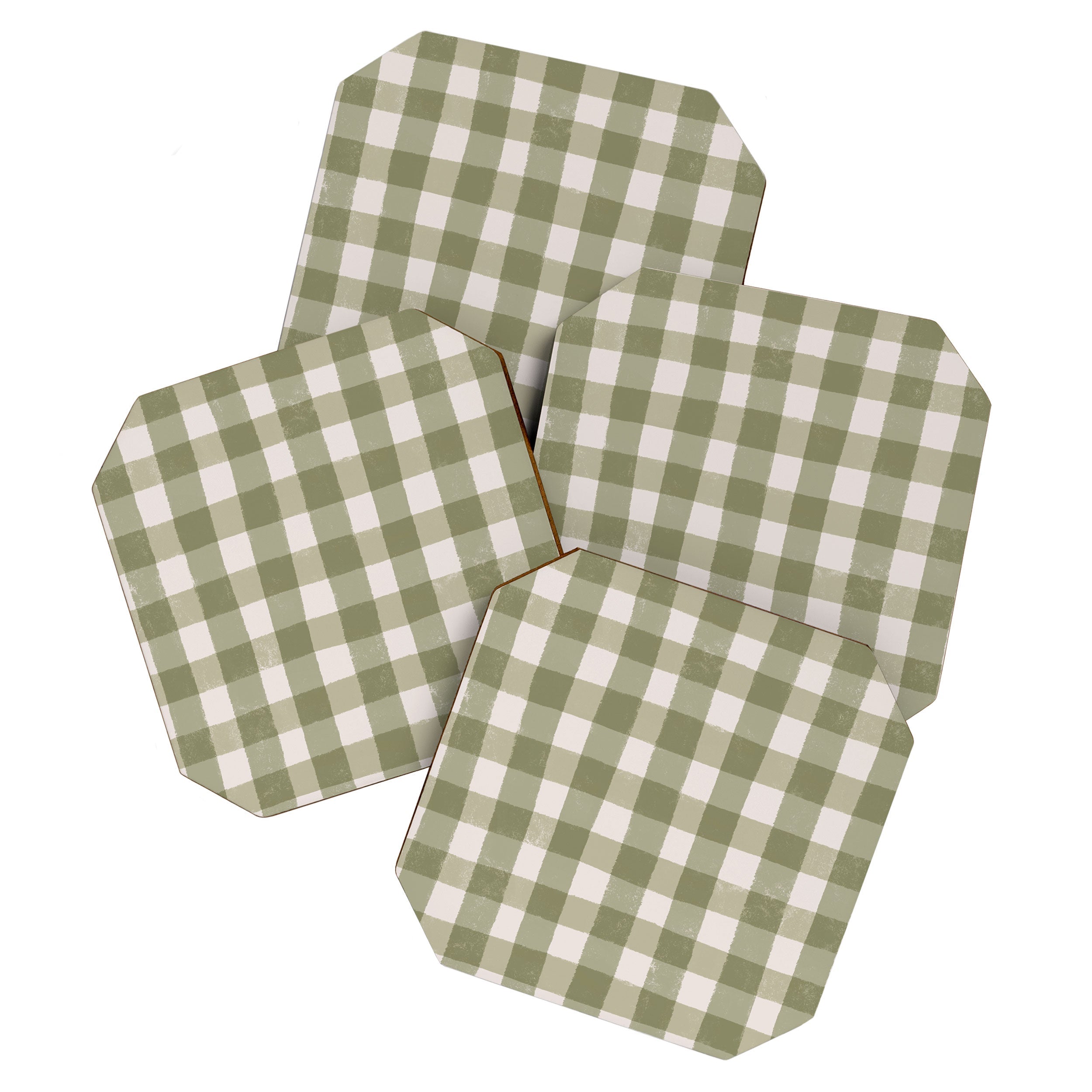 Menina Lisboa Rustic Green Plaid Coaster Set