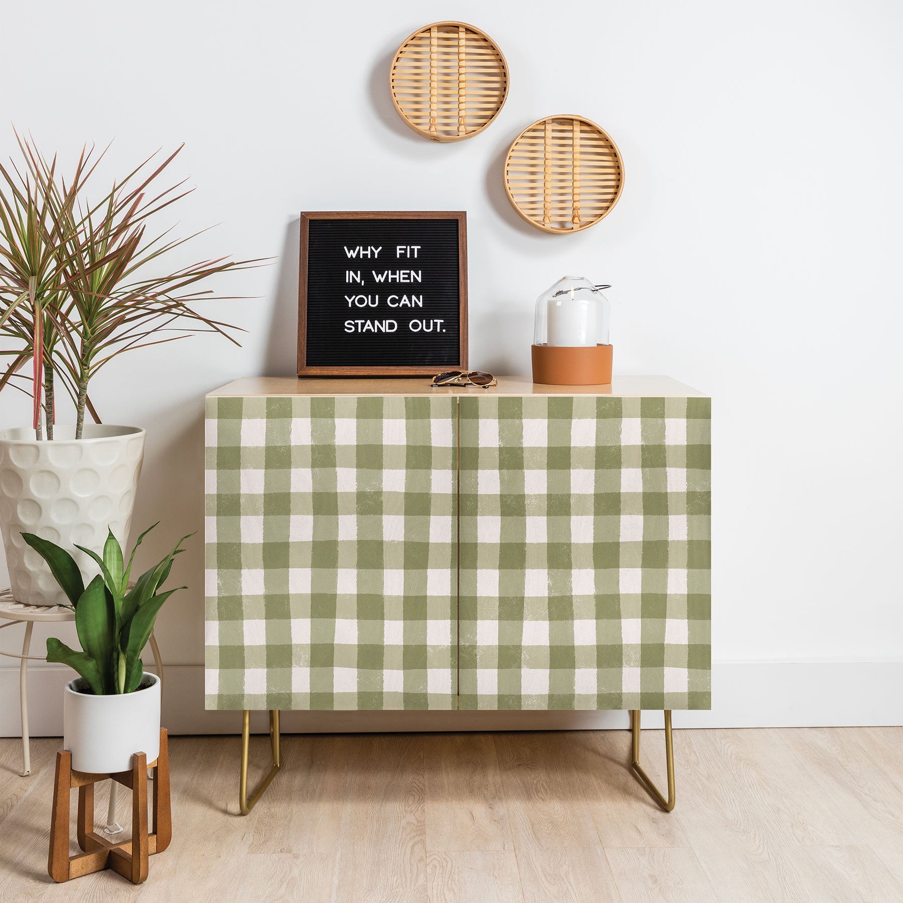 Menina Lisboa Rustic Green Plaid Credenza