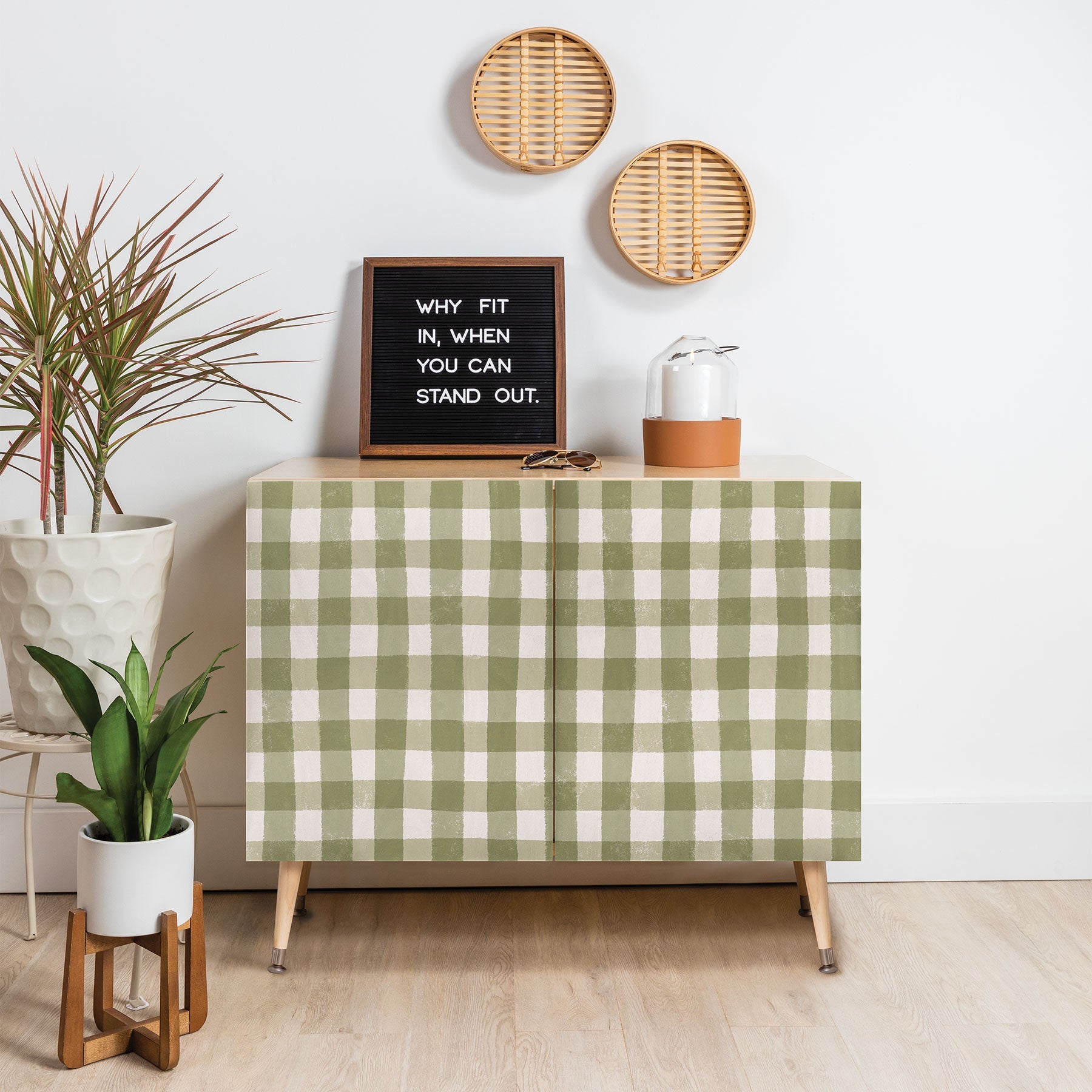 Menina Lisboa Rustic Green Plaid Credenza