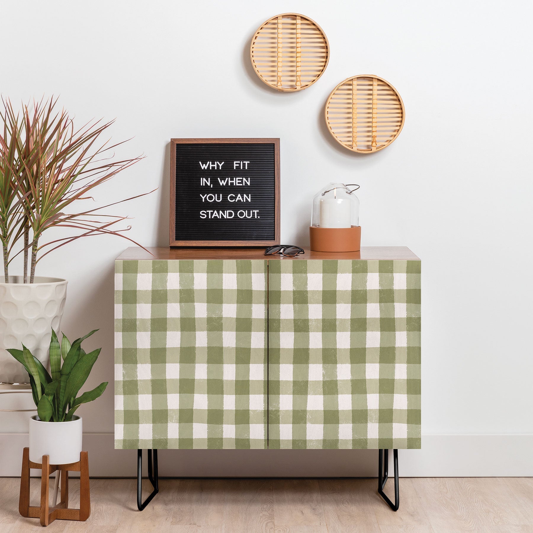 Menina Lisboa Rustic Green Plaid Credenza
