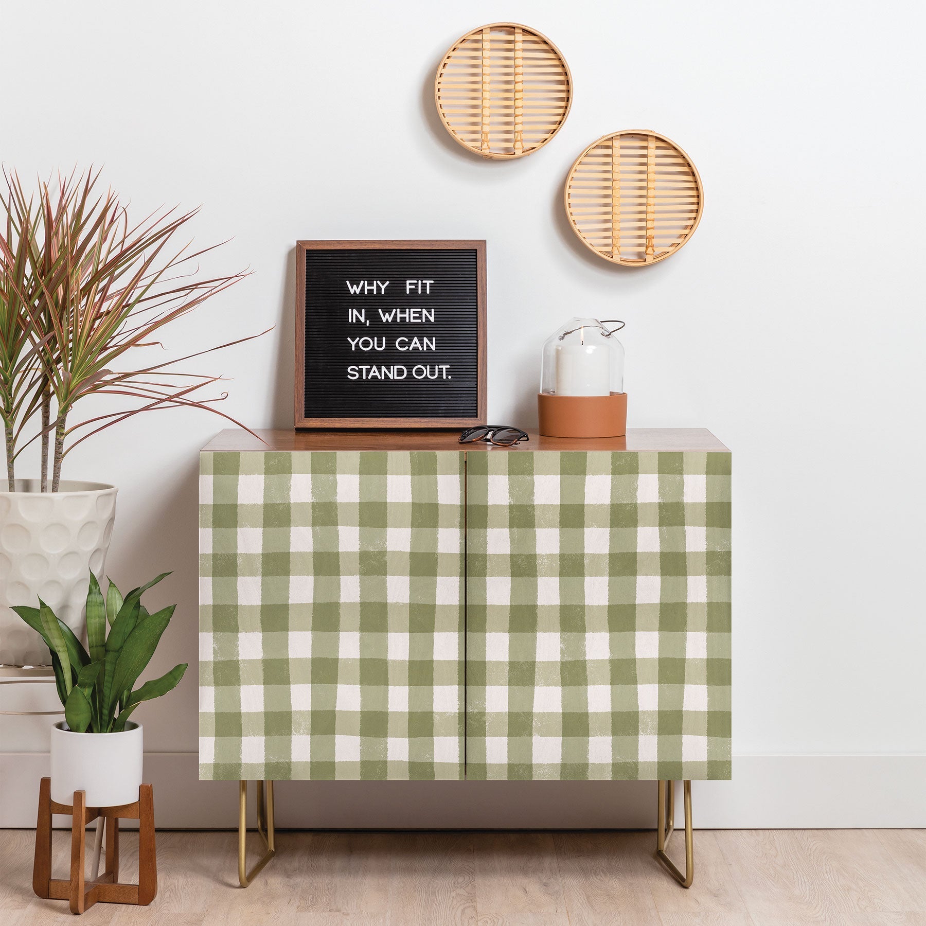 Menina Lisboa Rustic Green Plaid Credenza