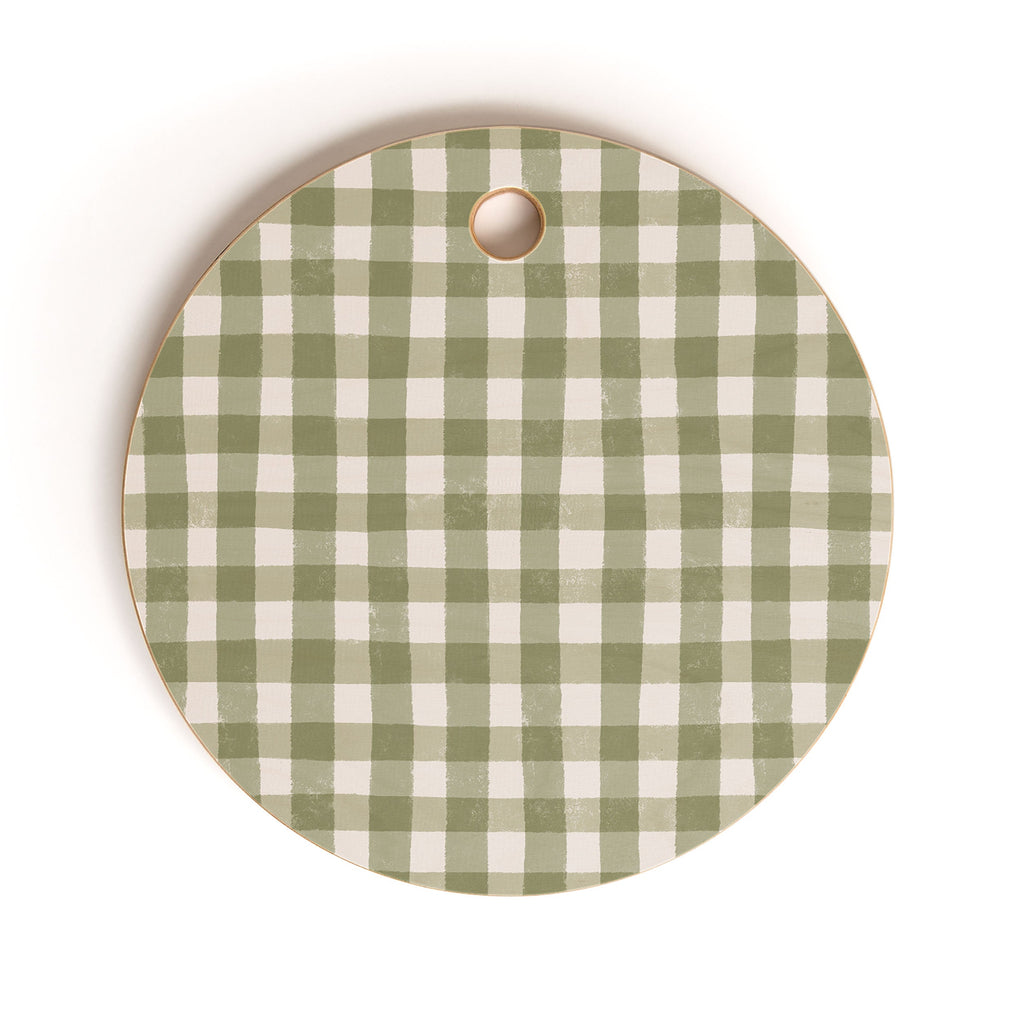 Menina Lisboa Rustic Green Plaid Cutting Board Round