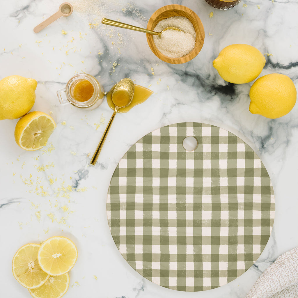 Menina Lisboa Rustic Green Plaid Cutting Board Round