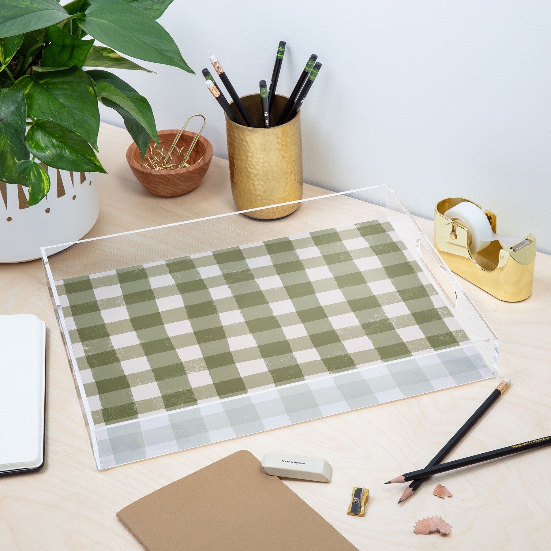 Menina Lisboa Rustic Green Plaid Acrylic Tray