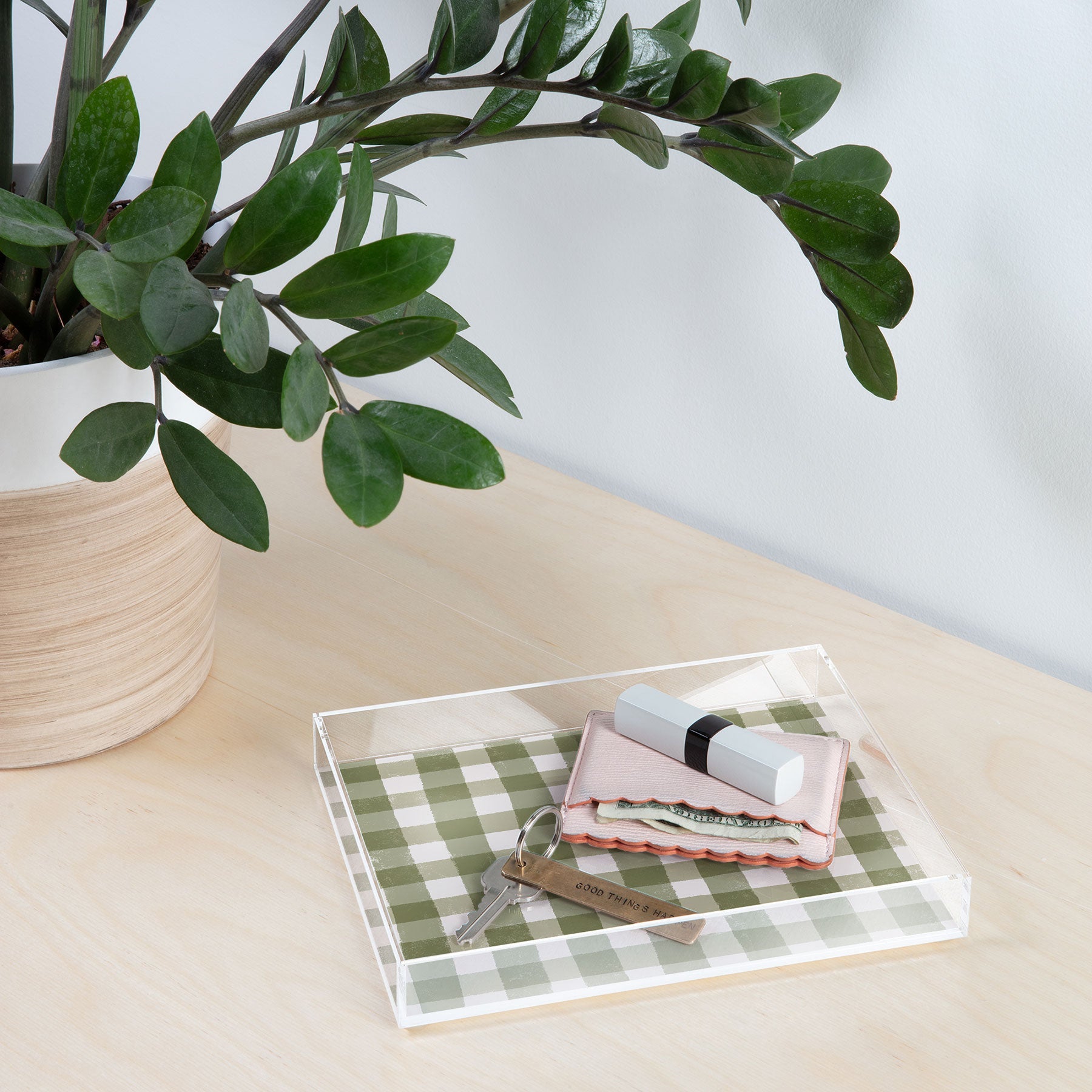 Menina Lisboa Rustic Green Plaid Acrylic Tray