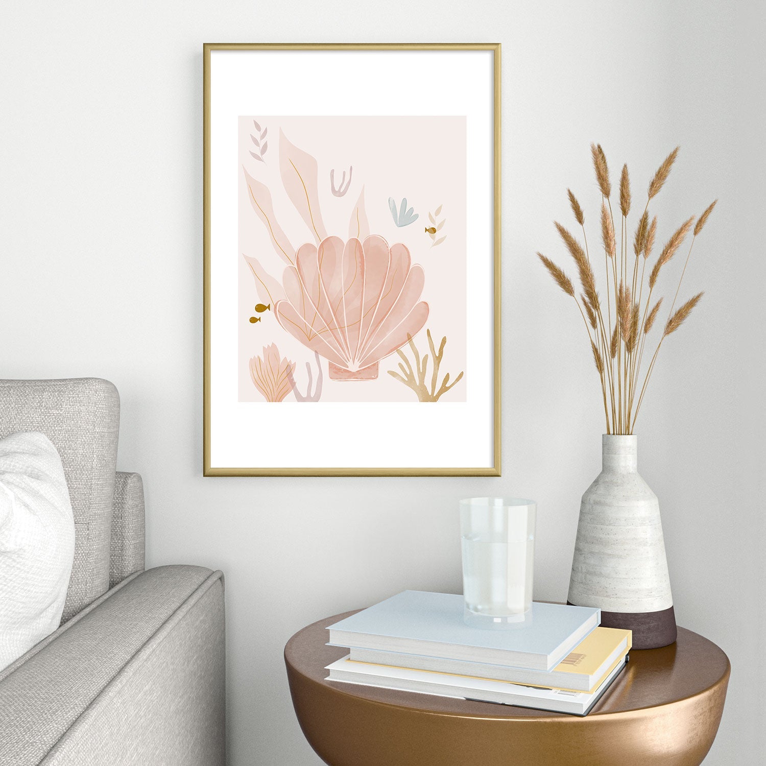 Menina Lisboa Shells and Starfish Metal Framed Art Print