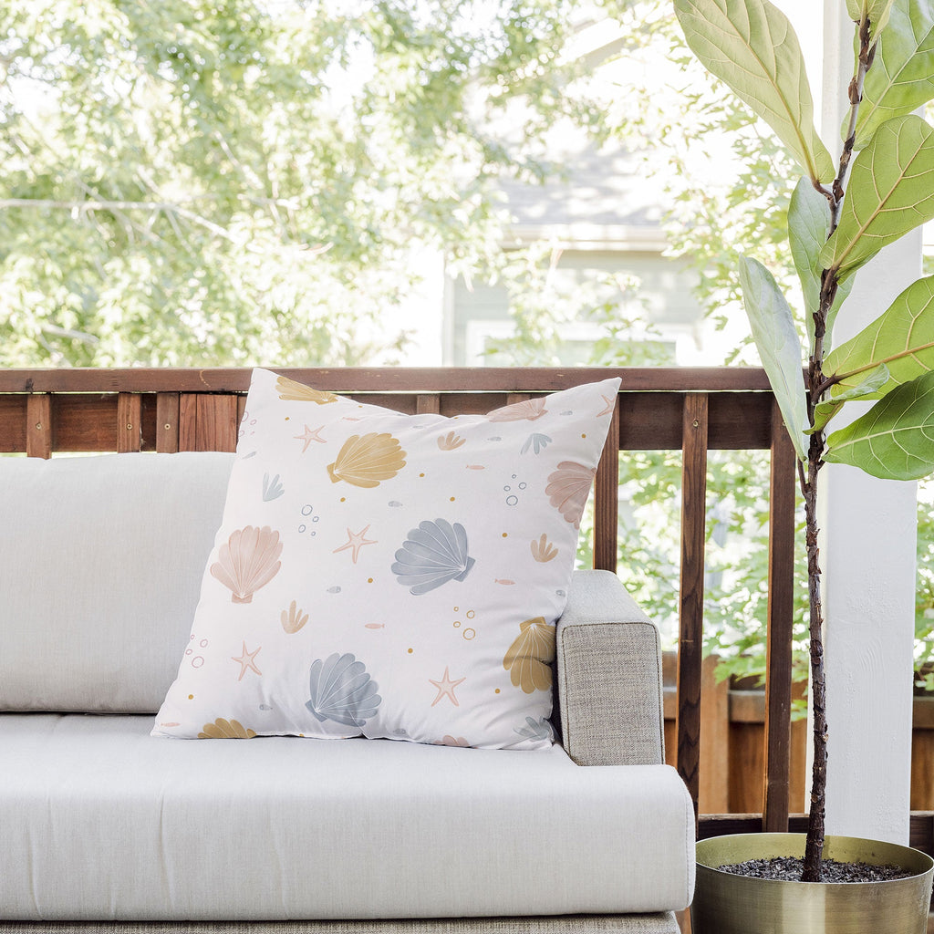 Menina Lisboa Shells and Starfish Outdoor Throw Pillow