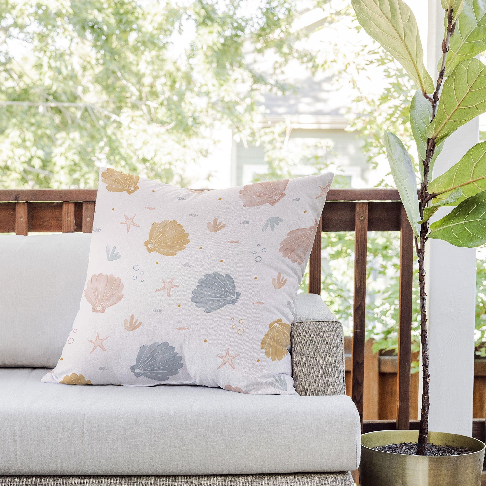 Menina Lisboa Shells and Starfish Outdoor Throw Pillow