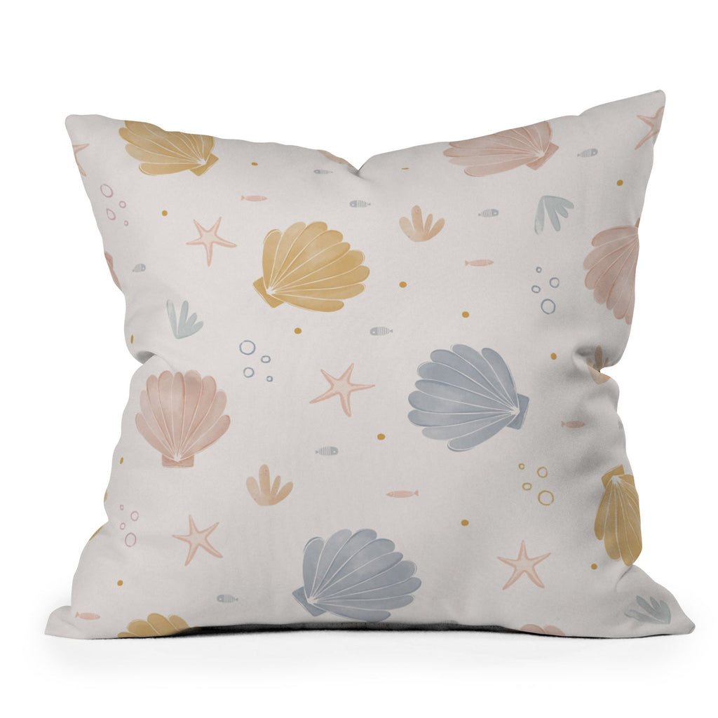 Menina Lisboa Shells and Starfish Outdoor Throw Pillow