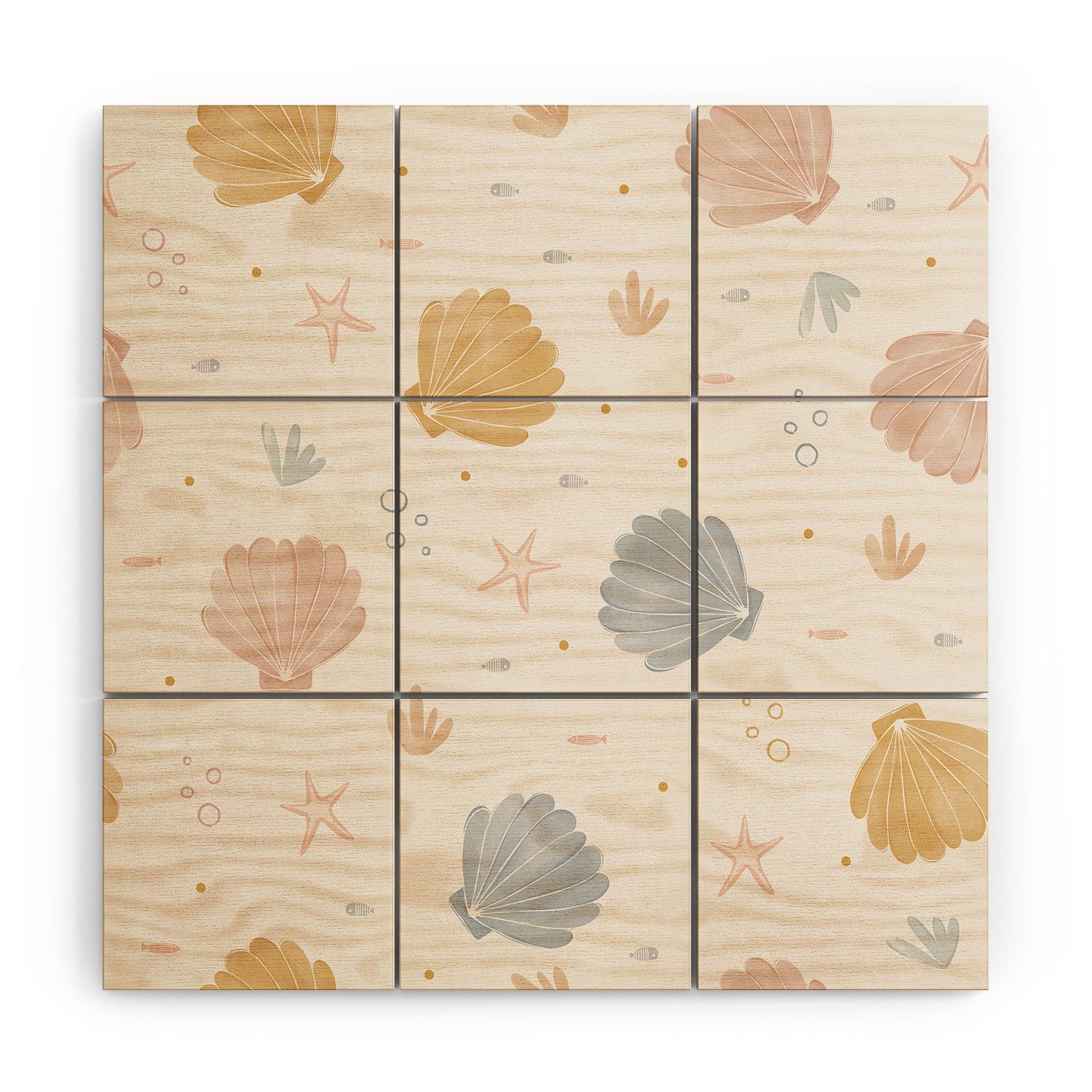 Menina Lisboa Shells and Starfish Wood Wall Mural
