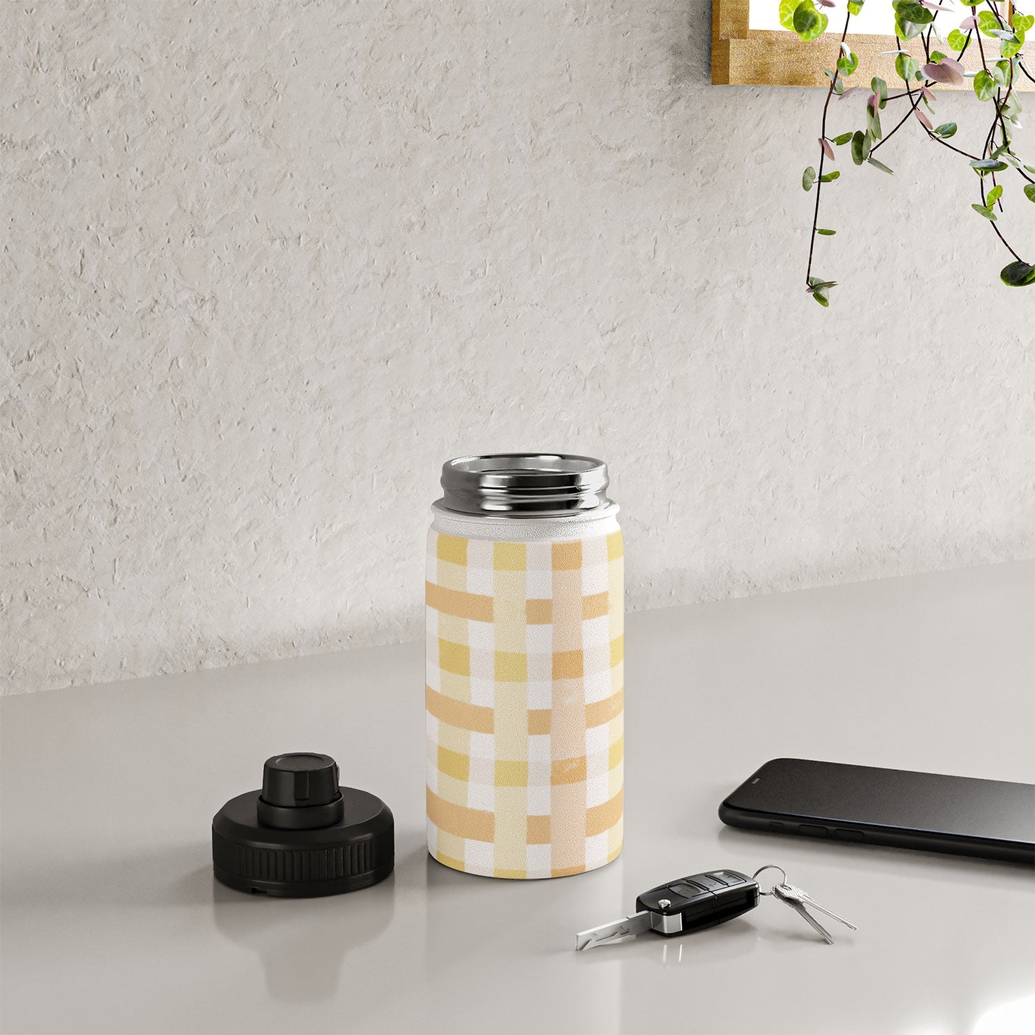 Menina Lisboa Yellow Pink Gingham Water Bottle