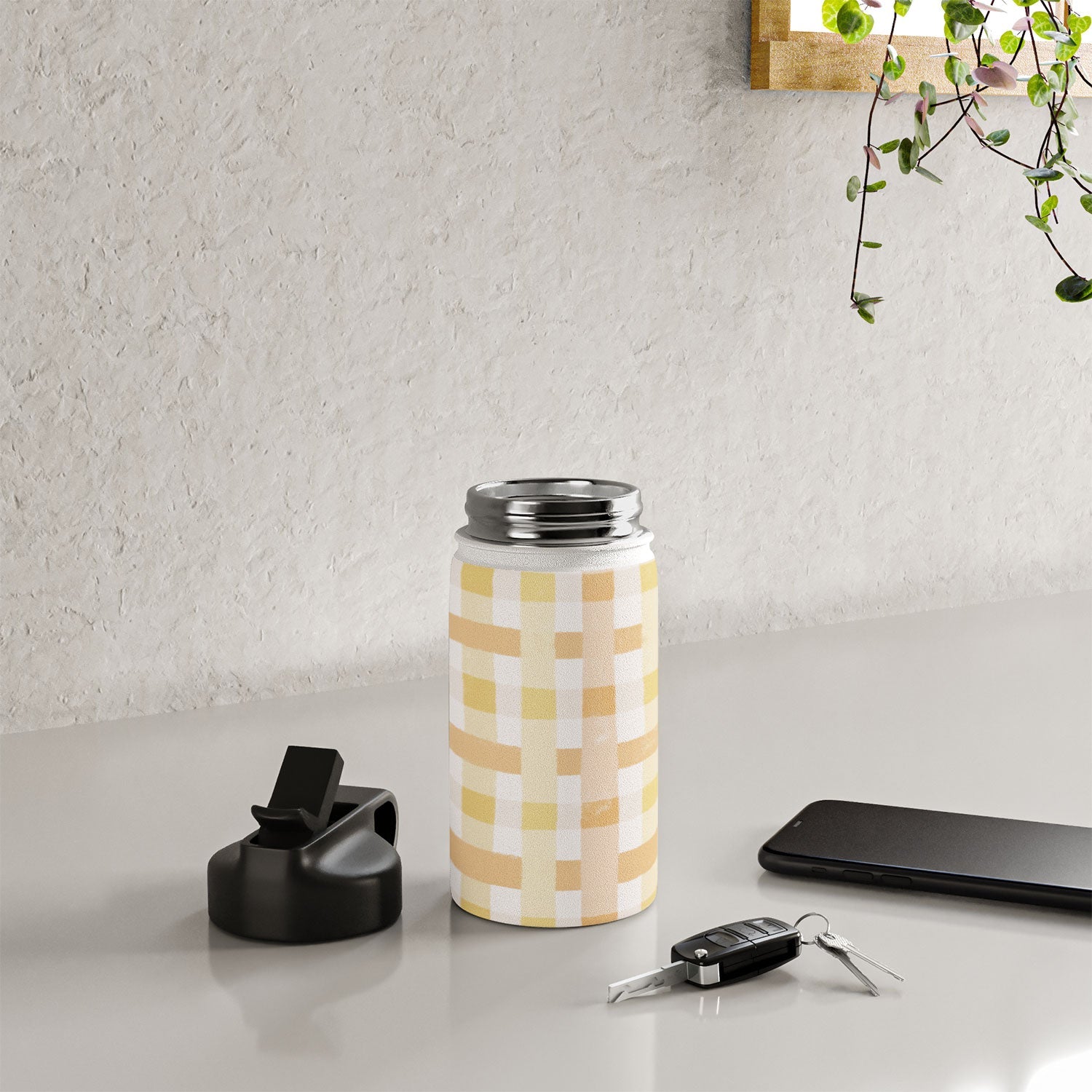 Menina Lisboa Yellow Pink Gingham Water Bottle