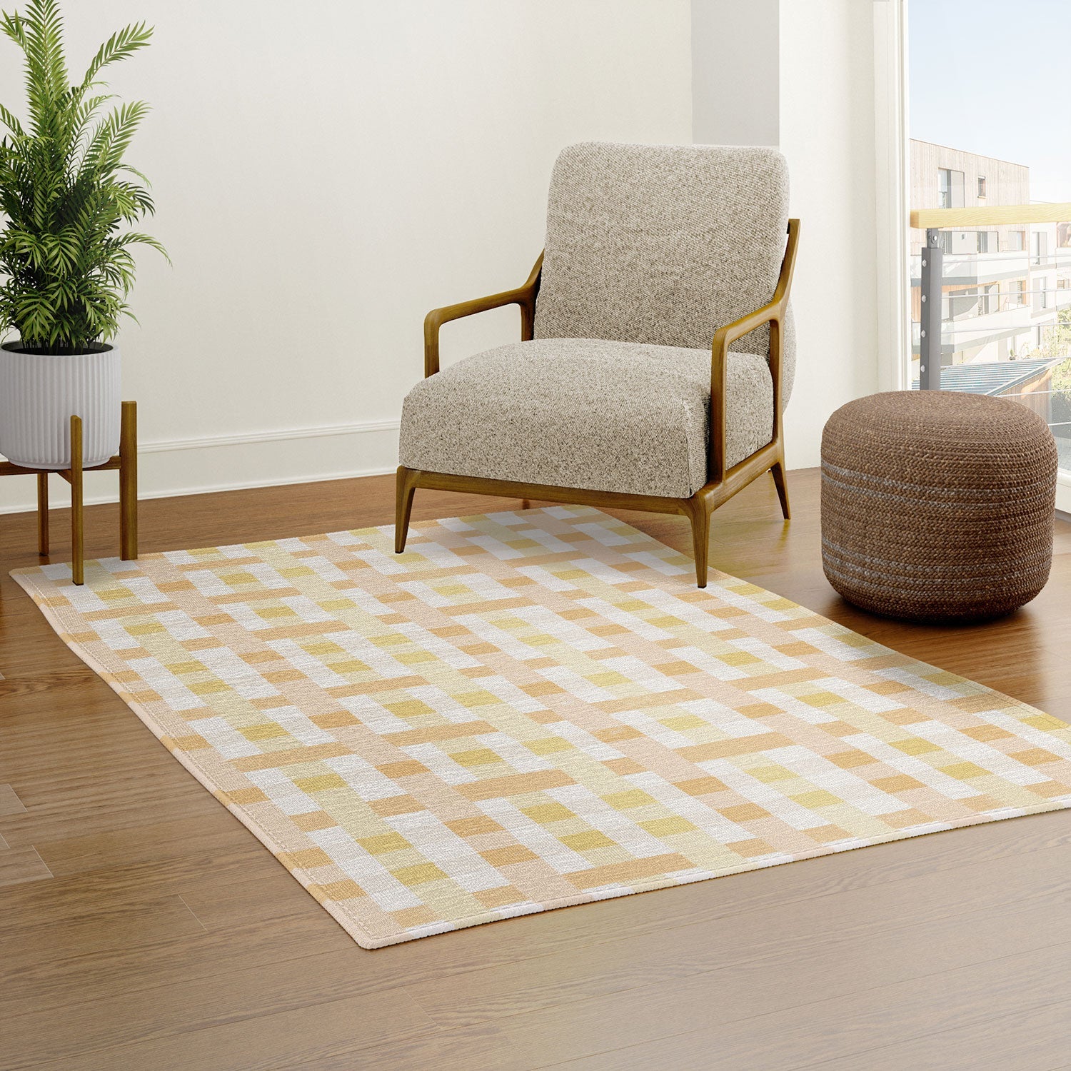Menina Lisboa Yellow Pink Gingham Area Rug