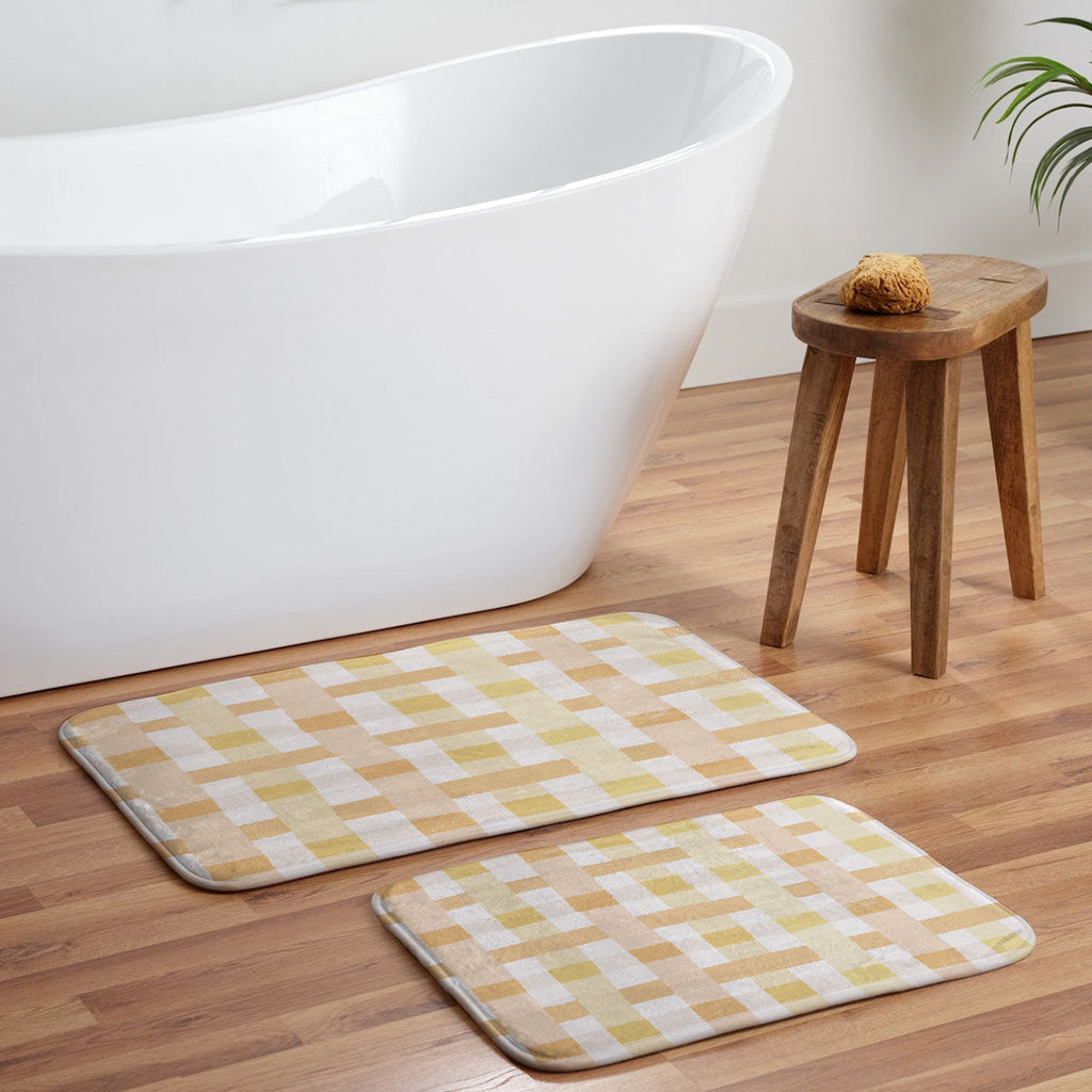 Menina Lisboa Yellow Pink Gingham Memory Foam Bath Mat