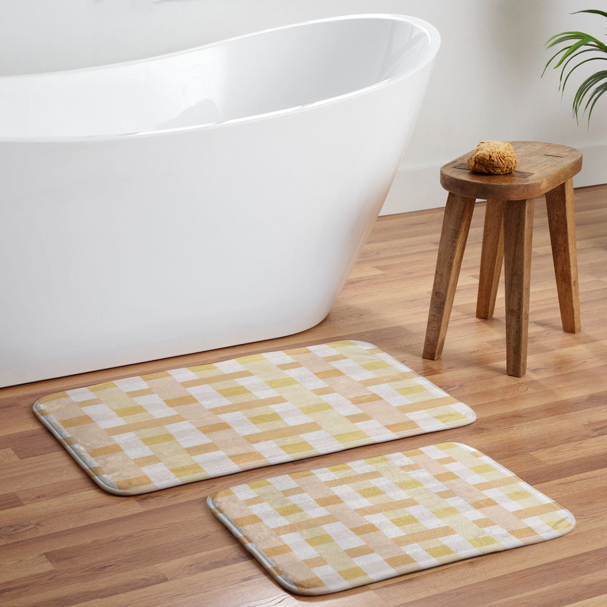 Menina Lisboa Yellow Pink Gingham Memory Foam Bath Mat