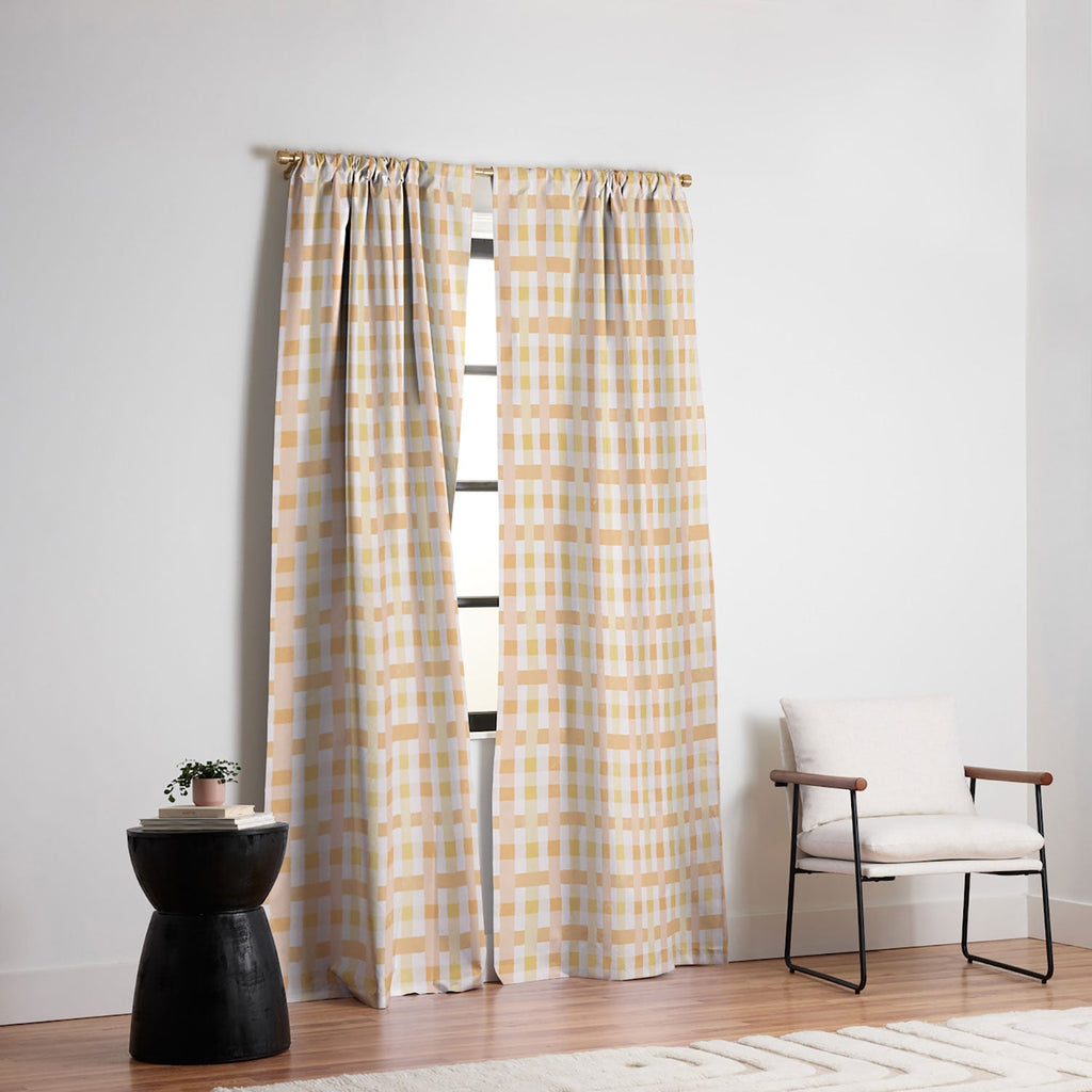Menina Lisboa Yellow Pink Gingham Blackout Window Curtain