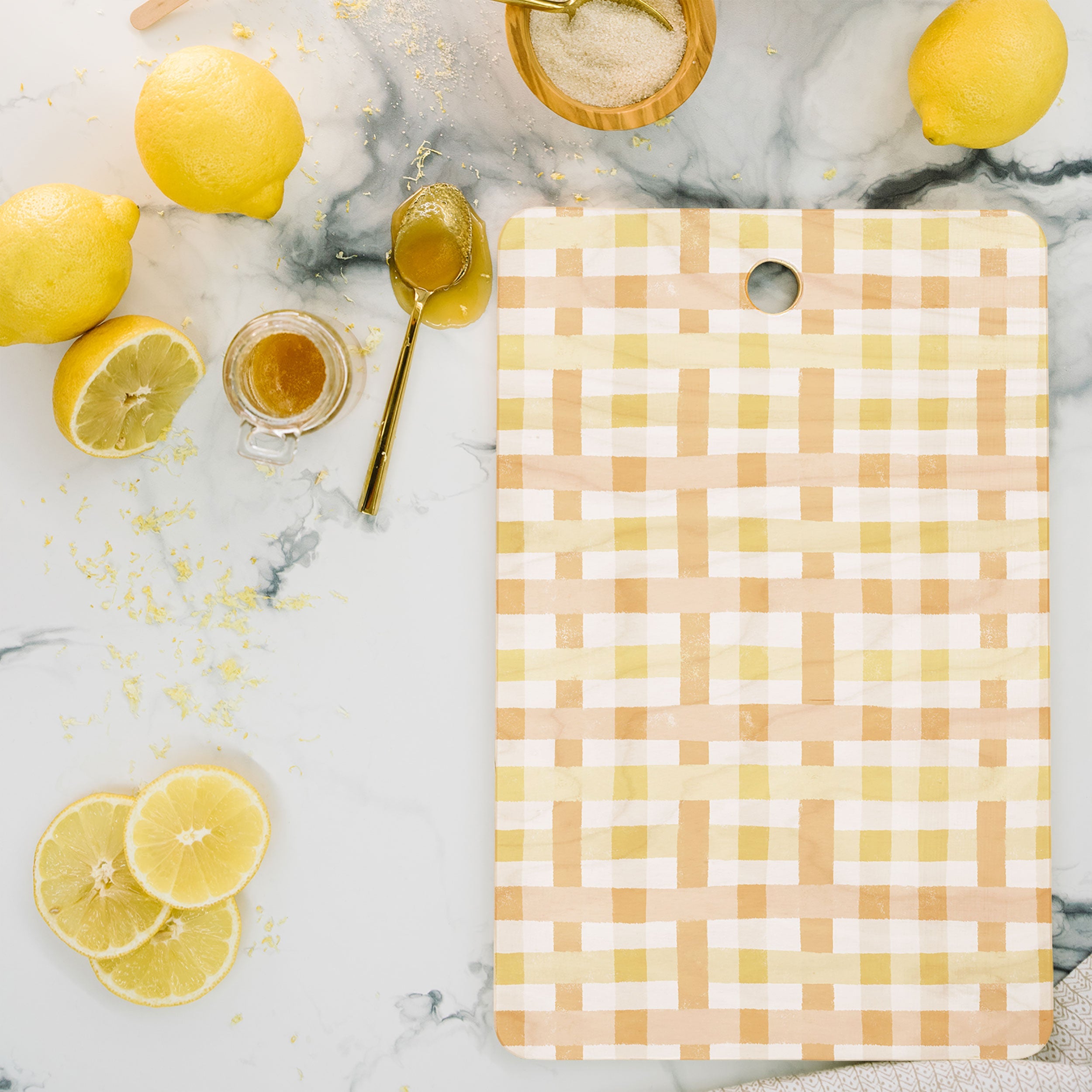 Menina Lisboa Yellow Pink Gingham Cutting Board Rectangle