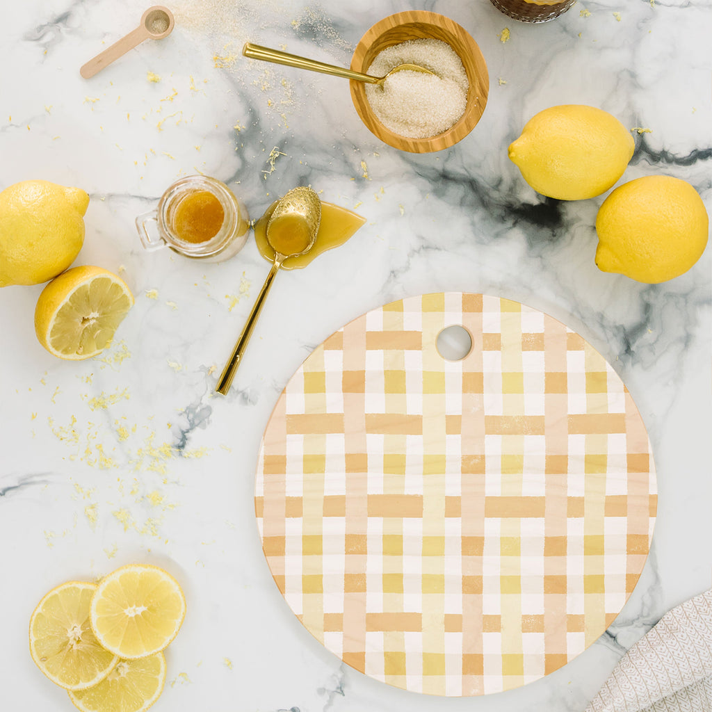 Menina Lisboa Yellow Pink Gingham Cutting Board Round