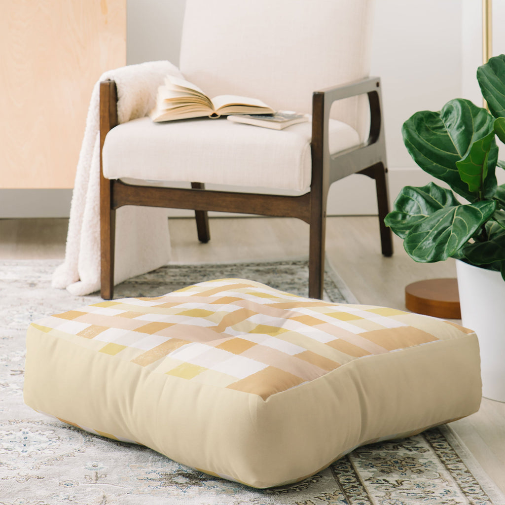 Menina Lisboa Yellow Pink Gingham Floor Pillow Square