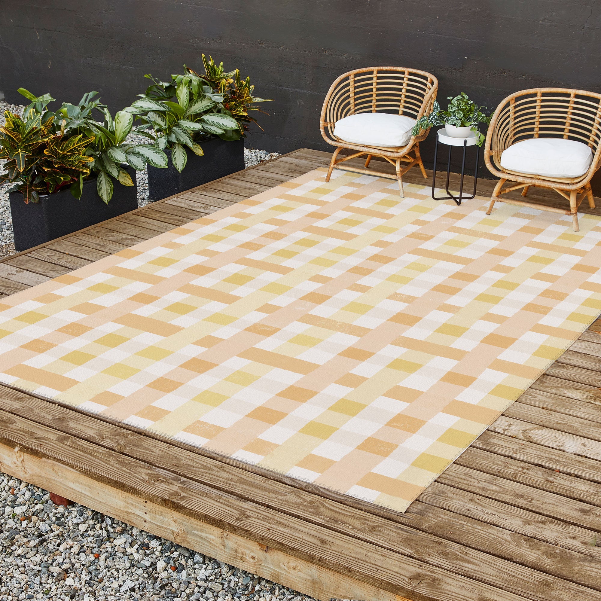 Menina Lisboa Yellow Pink Gingham Outdoor Rug