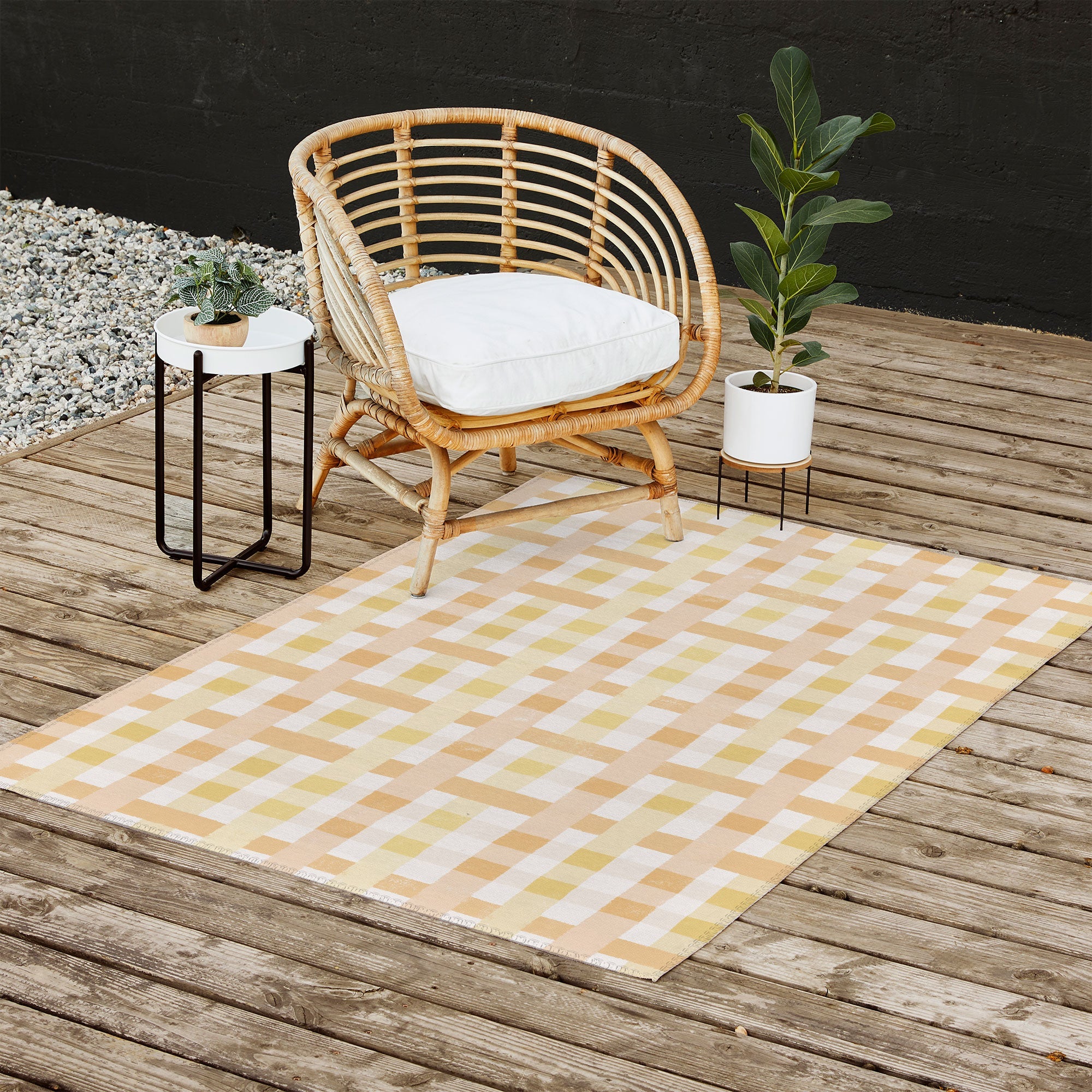 Menina Lisboa Yellow Pink Gingham Outdoor Rug