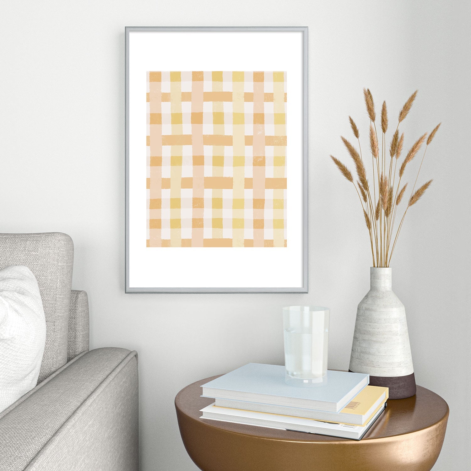 Menina Lisboa Yellow Pink Gingham Metal Framed Art Print