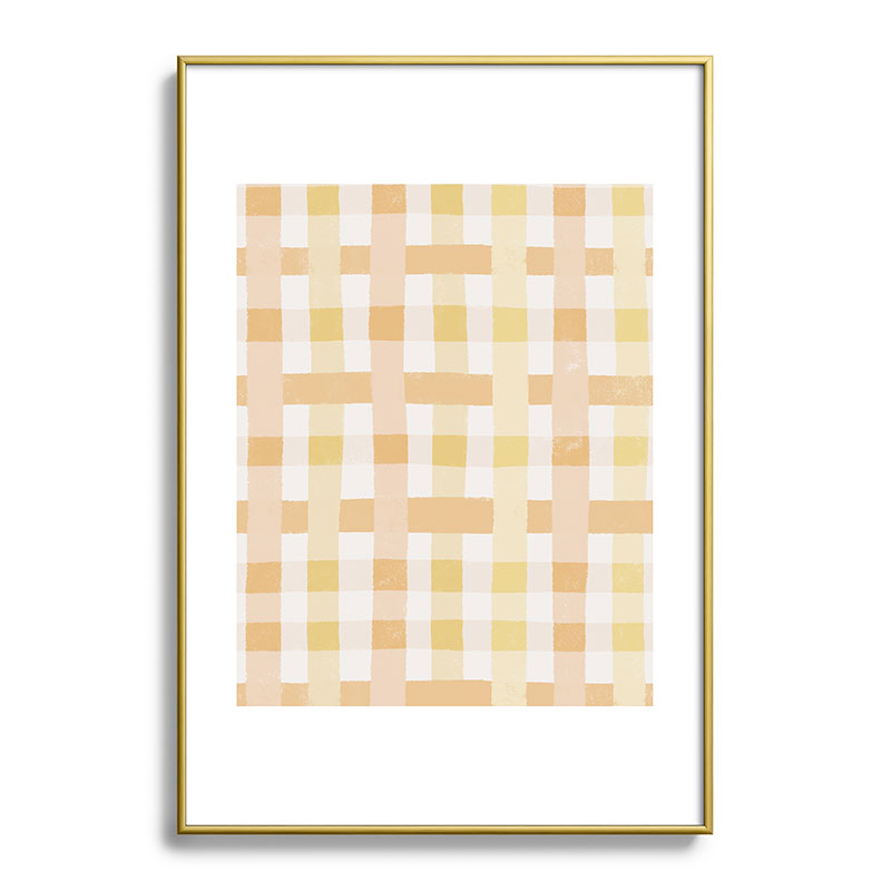 Menina Lisboa Yellow Pink Gingham Metal Framed Art Print