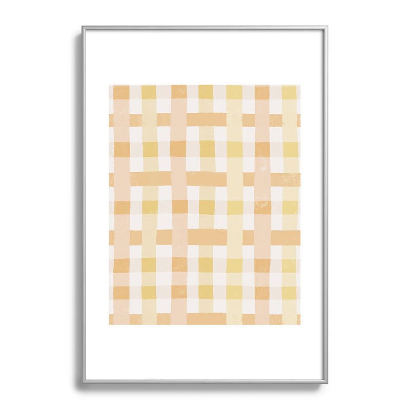 Menina Lisboa Yellow Pink Gingham Metal Framed Art Print