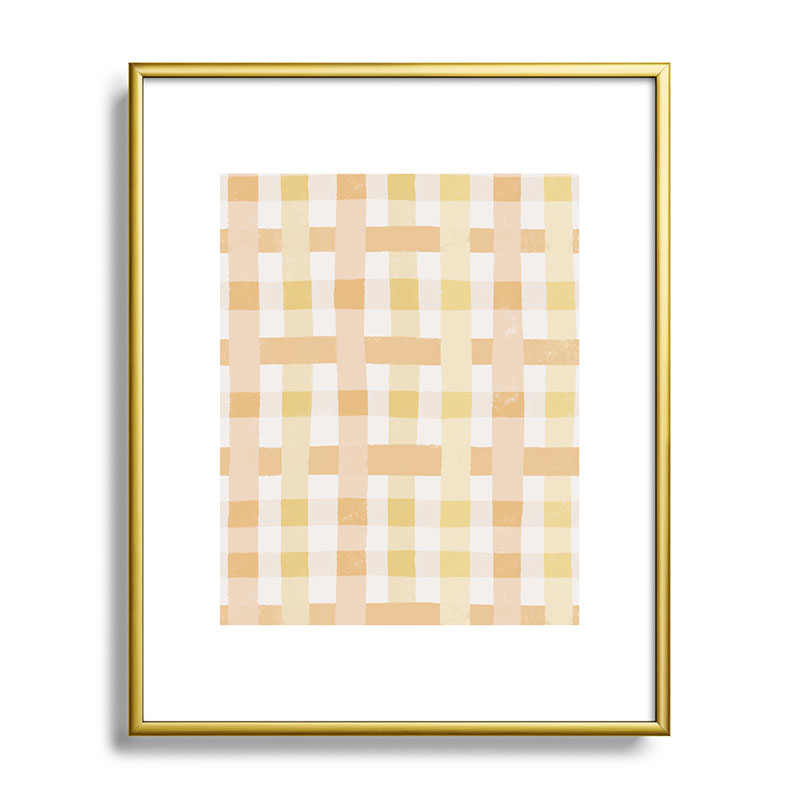 Menina Lisboa Yellow Pink Gingham Metal Framed Art Print