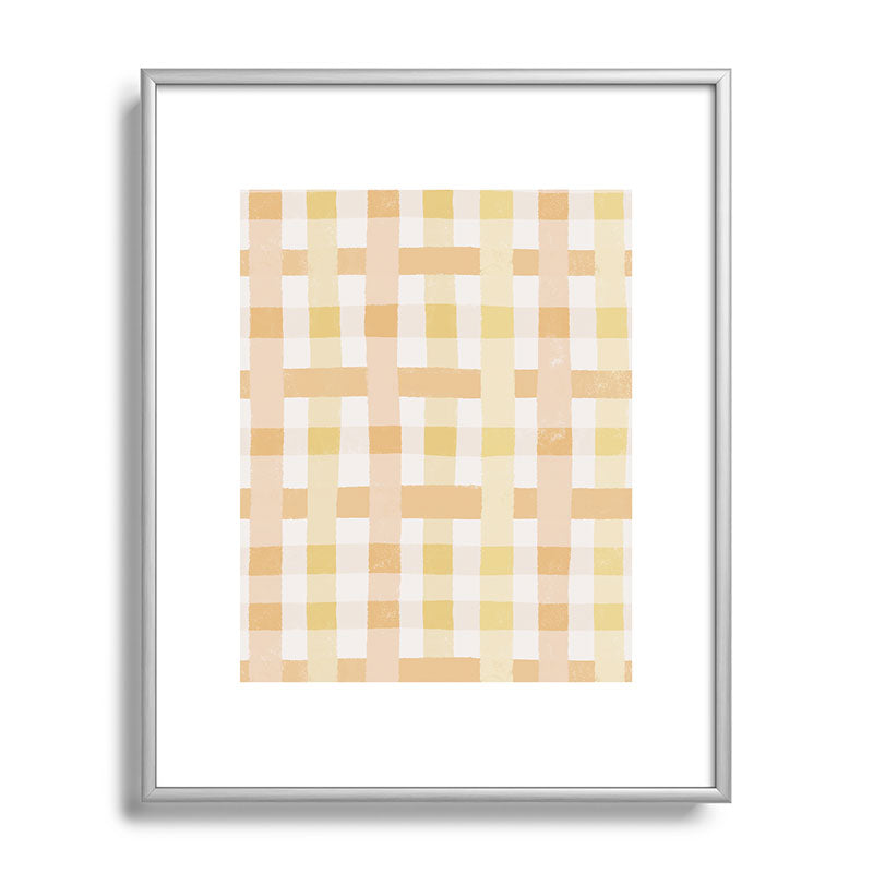 Menina Lisboa Yellow Pink Gingham Metal Framed Art Print
