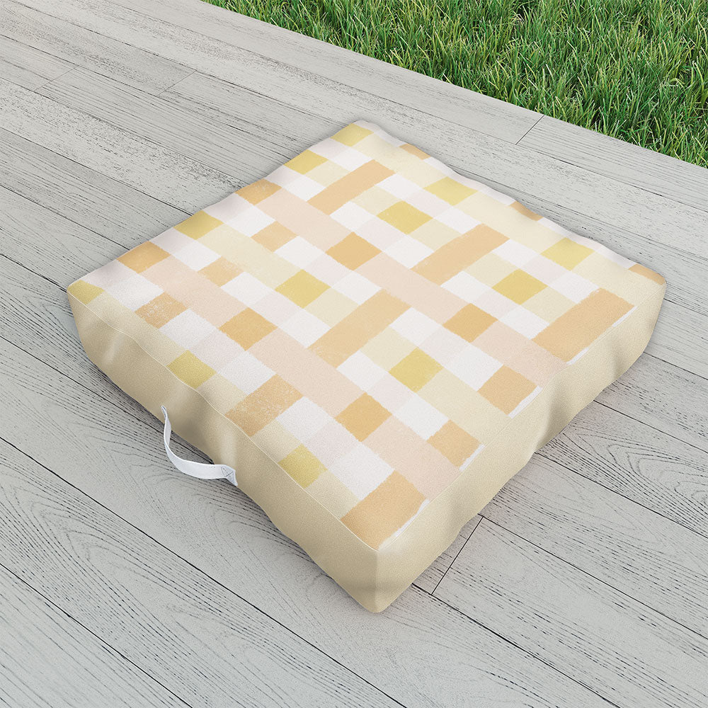 Menina Lisboa Yellow Pink Gingham Outdoor Floor Cushion