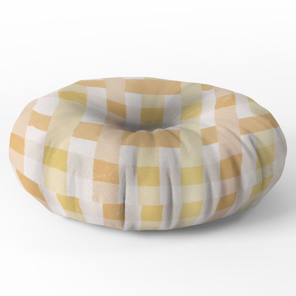 Menina Lisboa Yellow Pink Gingham Floor Pillow Round
