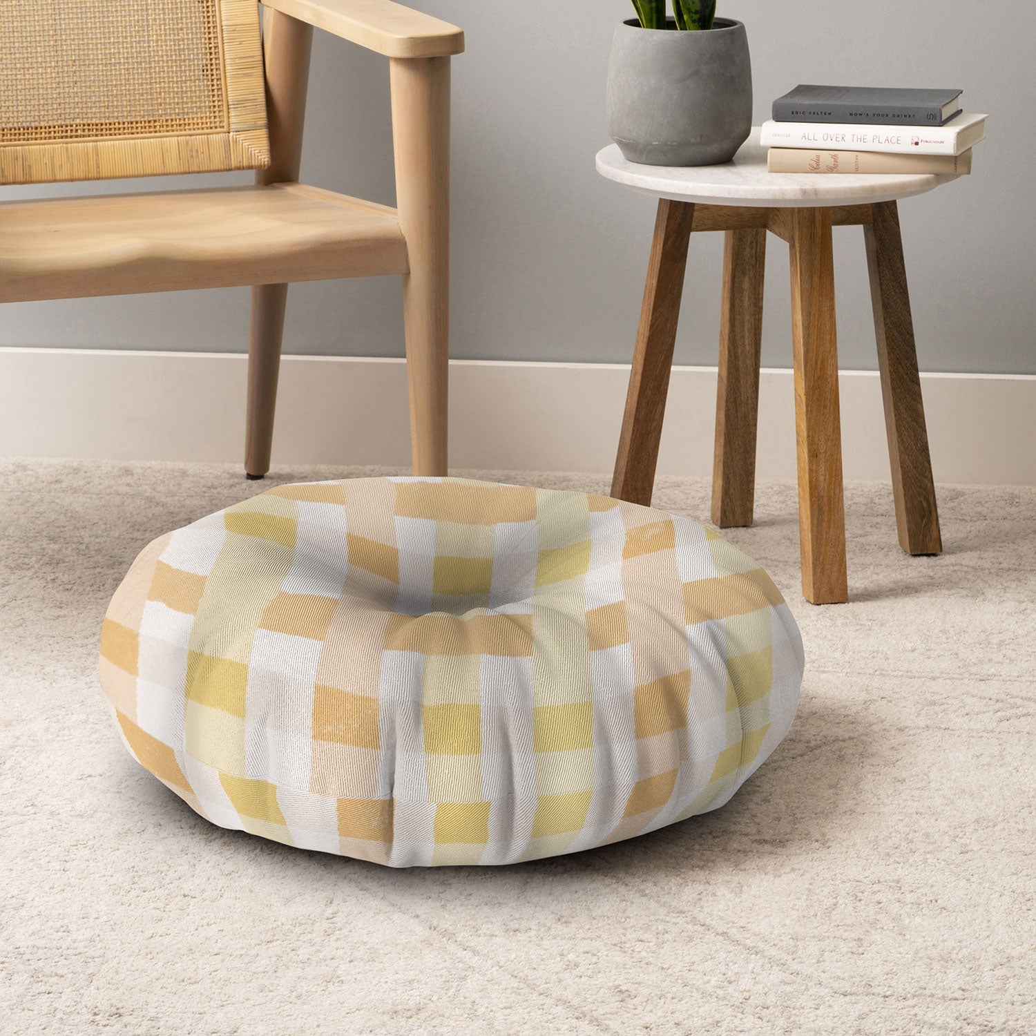 Menina Lisboa Yellow Pink Gingham Floor Pillow Round