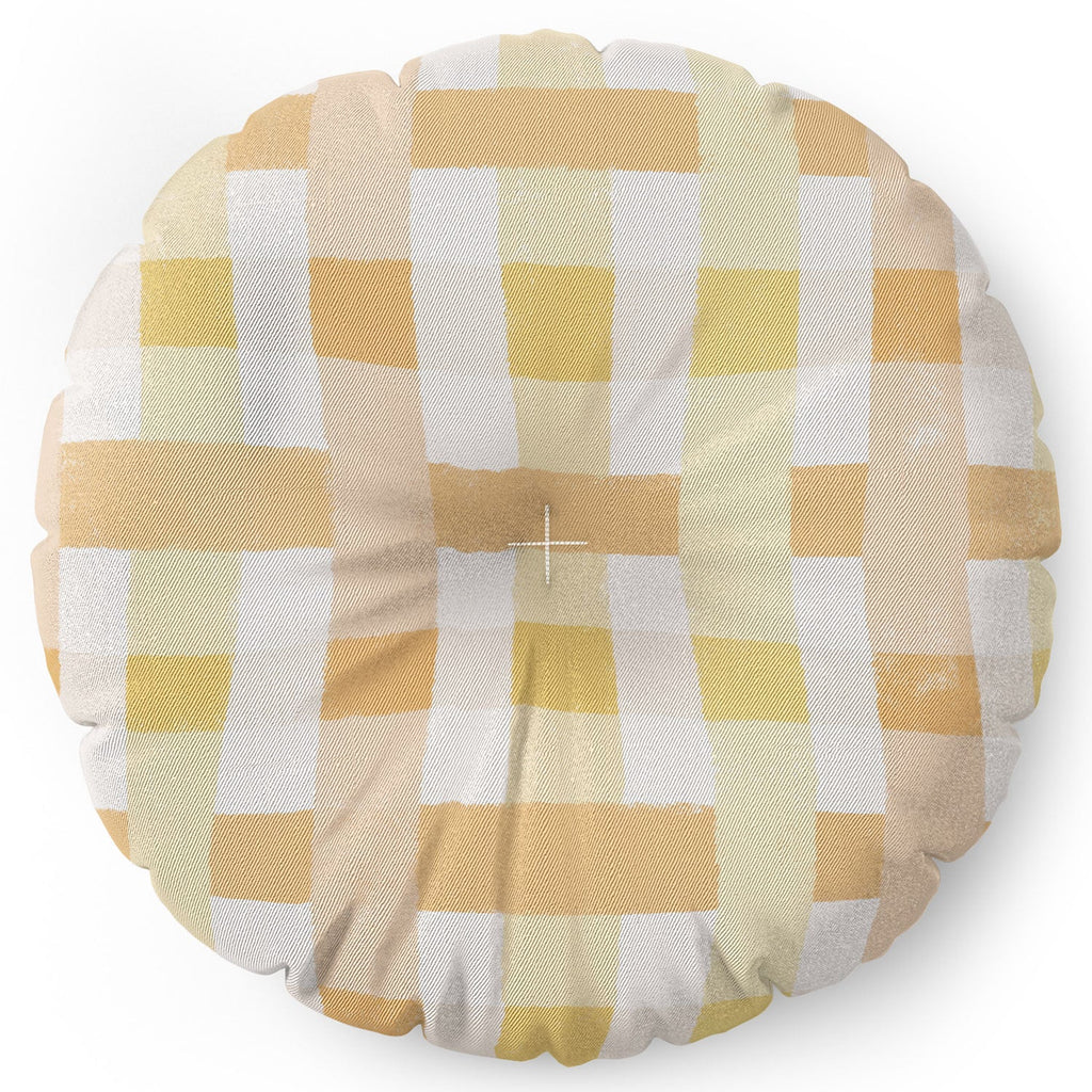 Menina Lisboa Yellow Pink Gingham Floor Pillow Round