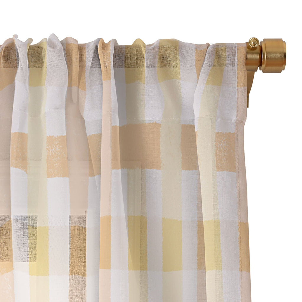 Menina Lisboa Yellow Pink Gingham Sheer Window Curtain