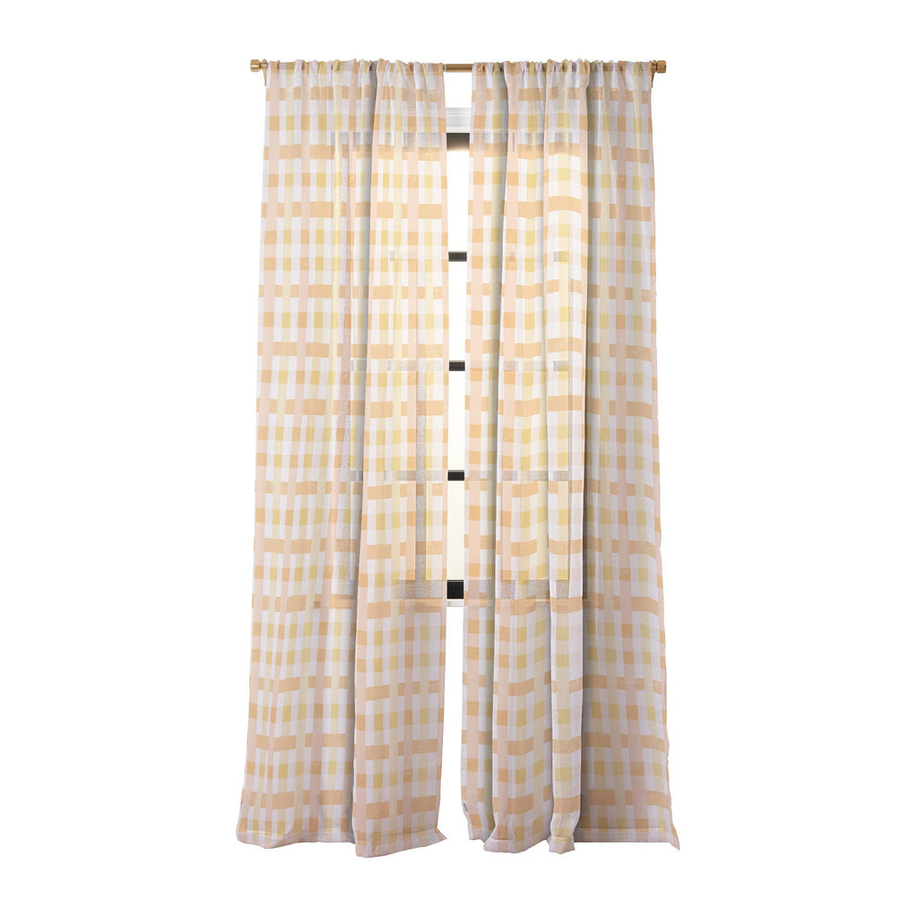 Menina Lisboa Yellow Pink Gingham Sheer Window Curtain
