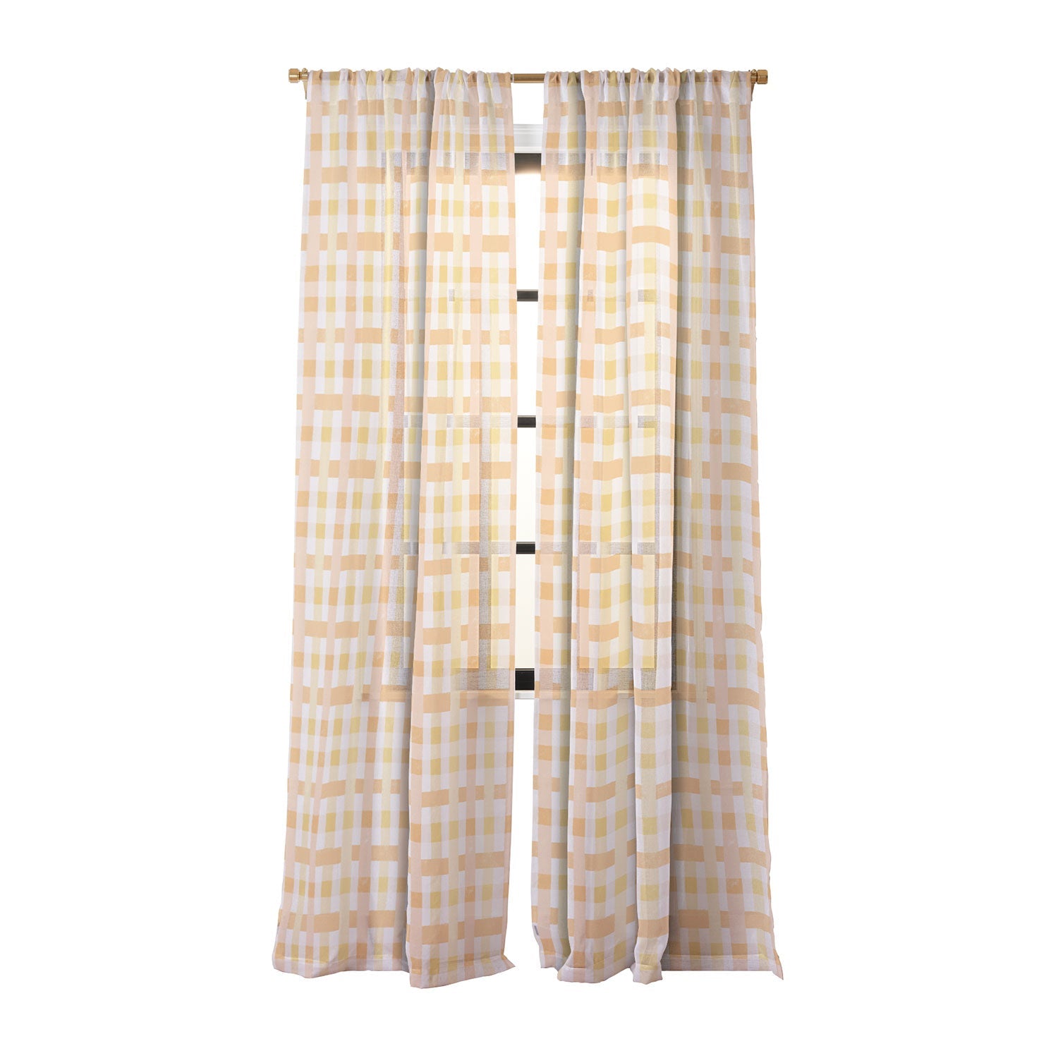 Menina Lisboa Yellow Pink Gingham Sheer Window Curtain