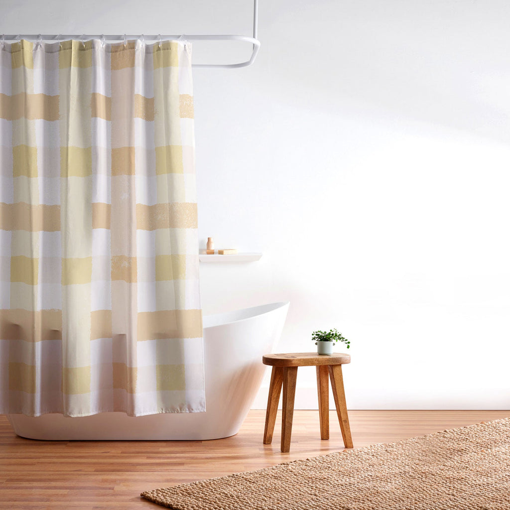 Menina Lisboa Yellow Pink Gingham Shower Curtain