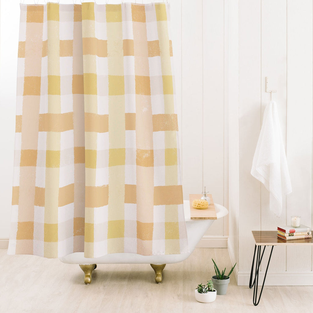Menina Lisboa Yellow Pink Gingham Shower Curtain