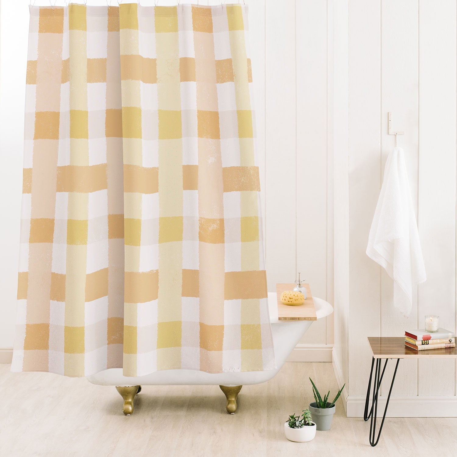 Menina Lisboa Yellow Pink Gingham Shower Curtain